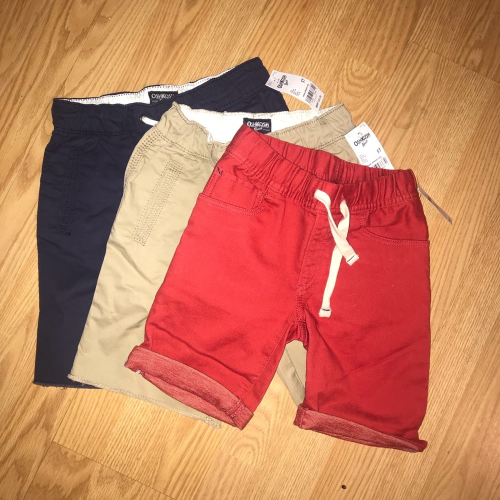 Bundle of 5t boys shorts- khaki, blue & red. NWT